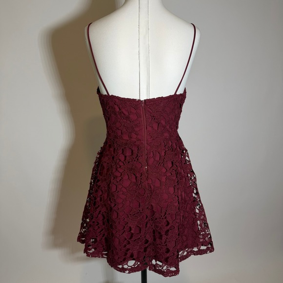 Windsor Burgundy Crochet Lace Skater Mini Dress Small Vamp Whimsigoth Fit Flare - Picture 5 of 10